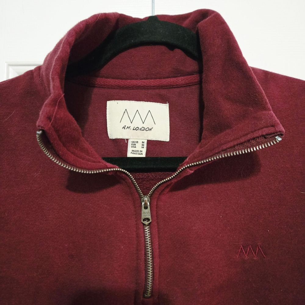 AM London Burgundy Sweatshirt 1/4 Zip Pullover Maroon Mens Size Medium